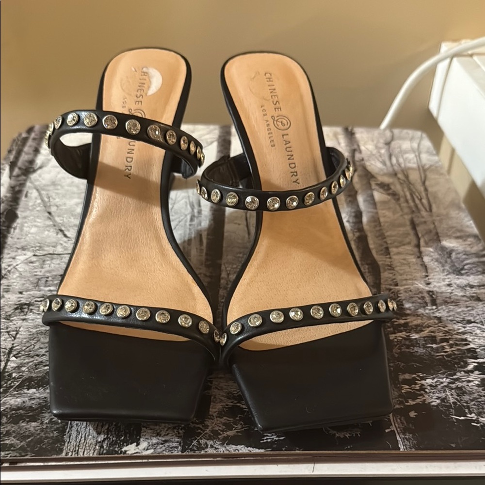 Chinese Laundry Black Heeled Studded Sandals